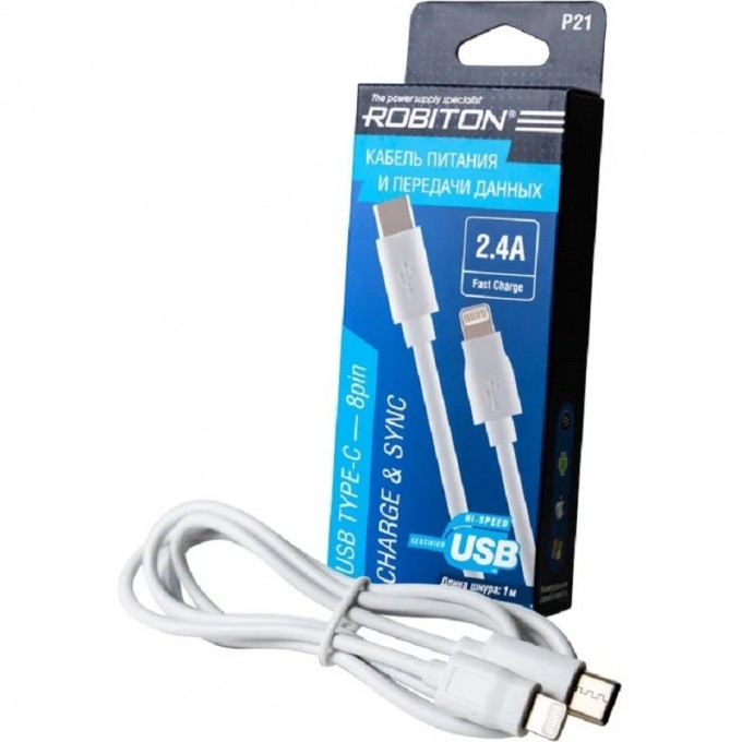 Кабель USB ROBITON P21 USB TYPE-C - 8pin (AppleLightning), Charge&Sync, 1м белый BL1 17948 Кабель USB ROBITON P21 USB TYPE-C - 8pin (AppleLightning), Charge&Sync, 1м белый BL1 17948