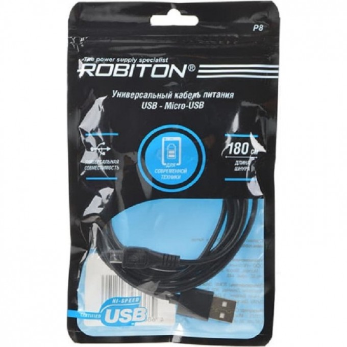 Кабель USB ROBITON P5 USB A - Micro-USB, Charge&Sync, 1м черный PH1 14291 Кабель USB ROBITON P5 USB A - Micro-USB, Charge&Sync, 1м черный PH1 14291